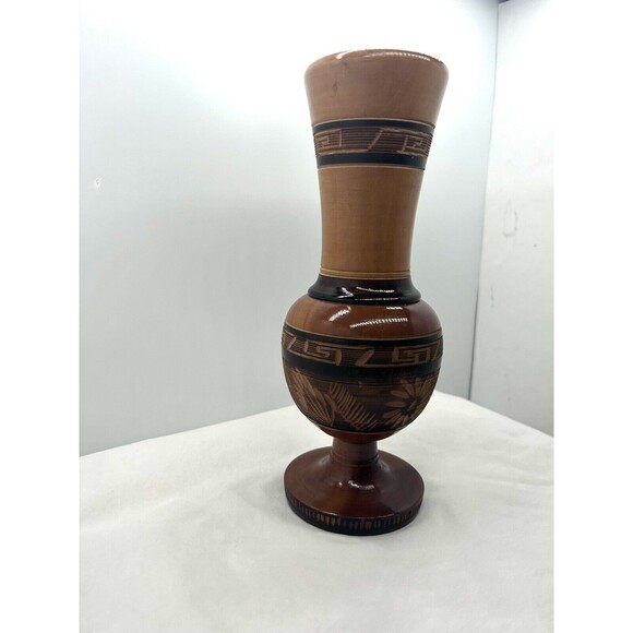 Wooden Etched Vase 10" x 3.5" Diameter LRC3-350 - Picture 4 of 5
